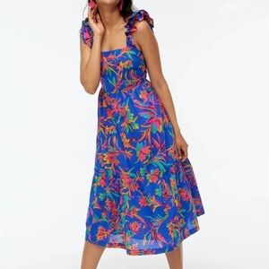 J.Crew Square Neck Midi Dress Blue Tropical Floral Resort
